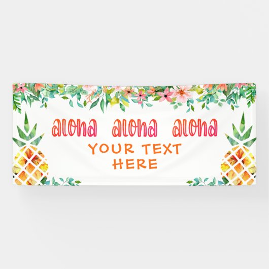 Tropische ananas Floral ALOHA gepersonaliseerd Spandoek (Horizontaal)