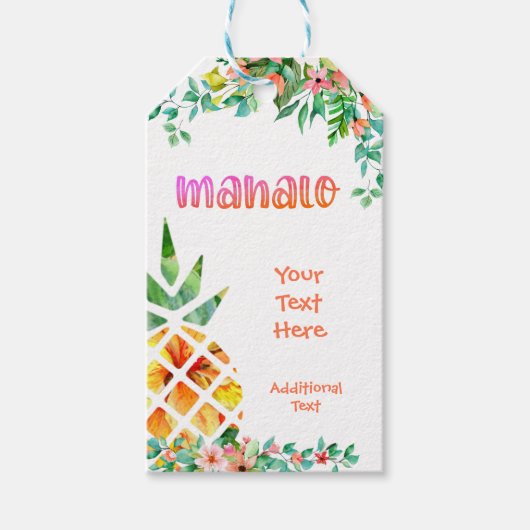 Tropische ananas Floral MAHALO Dank u Cadeaulabel (Voorkant)