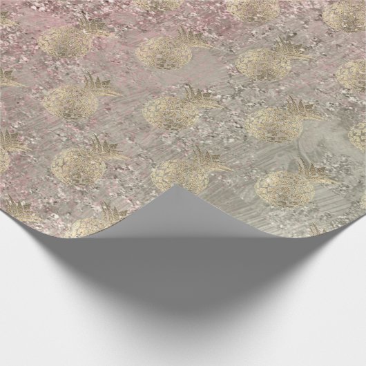 Tropische ananas fruit goud ivoor roze glas cadeaupapier (Hoek)