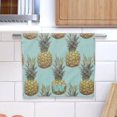 Tropische ananas fruit Monogram keukenhanddoek