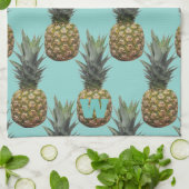 Tropische ananas fruit Monogram keukenhanddoek (Gevouwen)