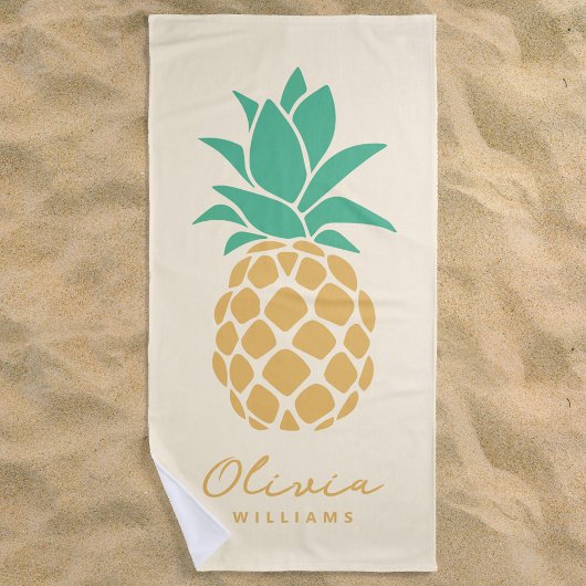 Tropische ananas gele aangepaste naam strandlaken