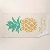 Tropische ananas gele aangepaste naam strandlaken (Voorkant)