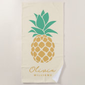 Tropische ananas gele aangepaste naam strandlaken (Voorkant)