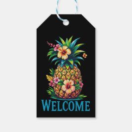 Tropische ananas geschenklabel welkom cadeaulabel