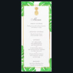 Tropische Ananas Goud & Groen Wedding Menu<br><div class="desc">Tropische ananas menukaarten,  onderdeel van ons tropisch ananas bruiloft briefpapier collectie. Met levendige groene waterverf tropische bladeren op de achtergrond met faux gouden folie accenten. Gebruik het gereedschap "Aanpassen" / "Personaliseren" om de tekstgrootte en plaatsing aan te passen!</div>