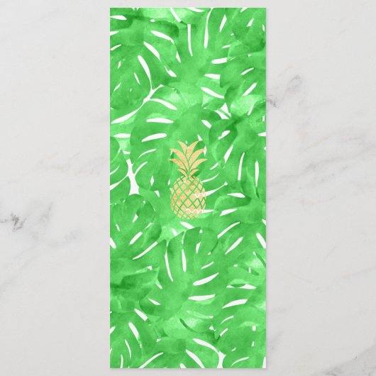 Tropische Ananas Goud & Groen Wedding Menu (Achterkant)