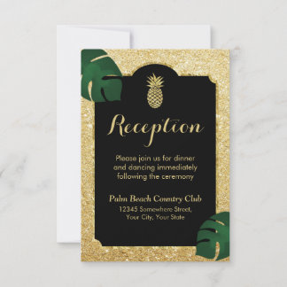 Tropische Ananas Gouden Glitter Trouwreceptie Kaart