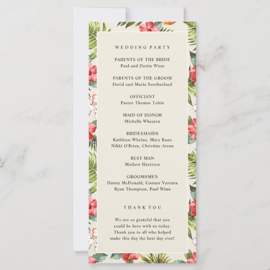 Tropische ananas groen bruiloft programma (Achterkant)