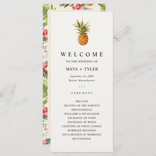 Tropische ananas groen bruiloft programma (Voorkant / Achterkant)