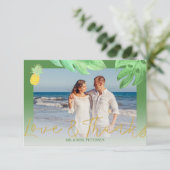 Tropische ananas groene bruiloft dank u foto bedankkaart (Staand voorkant)