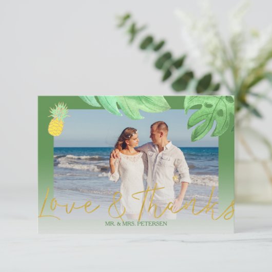 Tropische ananas groene bruiloft dank u foto bedankkaart (Staand voorkant)