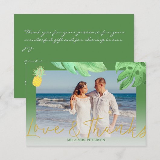 Tropische ananas groene bruiloft dank u foto bedankkaart (Voorkant / Achterkant)