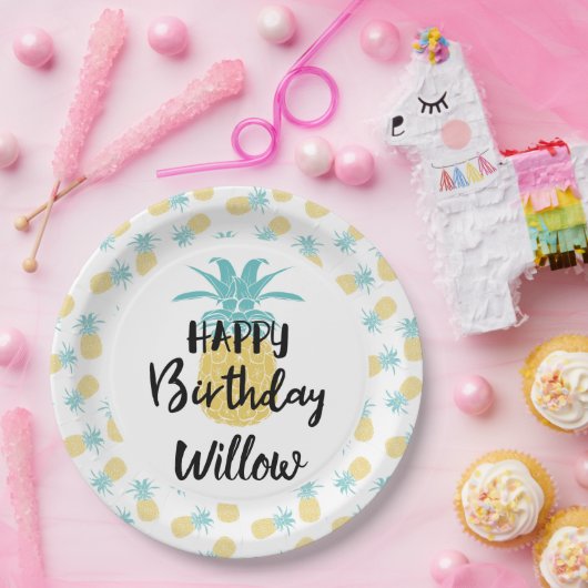 Tropische ananas Happy Birthday Luau Party Papieren Bordje (Feest)
