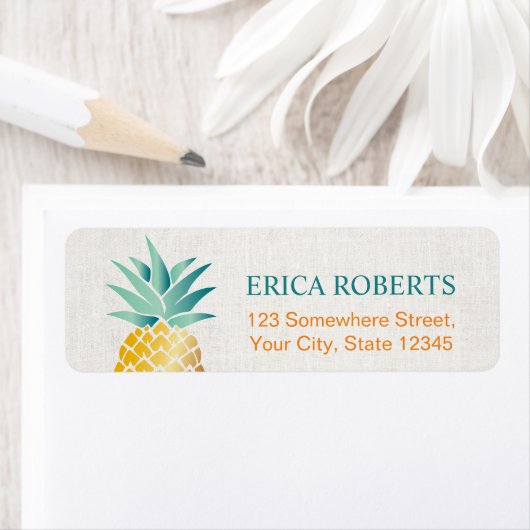 Tropische ananas Hawaïaans Classy Linnen Etiket (Insitu)