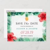 Tropische Ananas Hawaiian Hibiscus Bewaar de datum Aankondigingskaart (Voorkant / Achterkant)