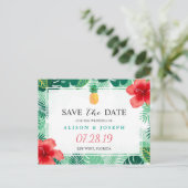 Tropische Ananas Hawaiian Hibiscus Bewaar de datum Aankondigingskaart (Staand voorkant)