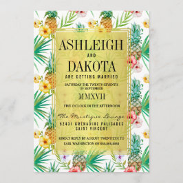 Tropische Ananas & Hibiscus Bestemming Bruiloft Kaart