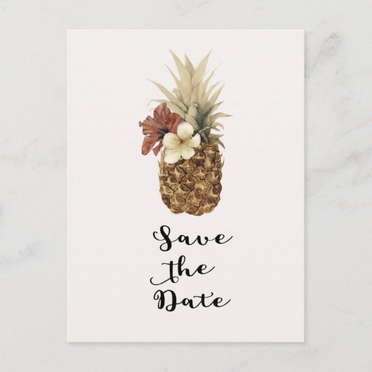  Tropische Ananas Hibiscus Bewaar de datum Aankondigingskaart (Voorkant)