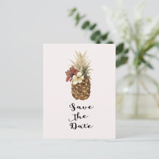 Tropische Ananas Hibiscus Bewaar de datum Aankondigingskaart (Staand voorkant)