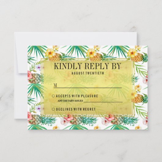 Tropische Ananas & Hibiscus bruiloft RSVP (Voorkant)