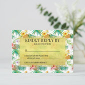 Tropische Ananas & Hibiscus bruiloft RSVP (Staand voorkant)