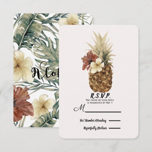  Tropische Ananas Hibiscus Huwelijk RSVP (Voorkant / Achterkant)
