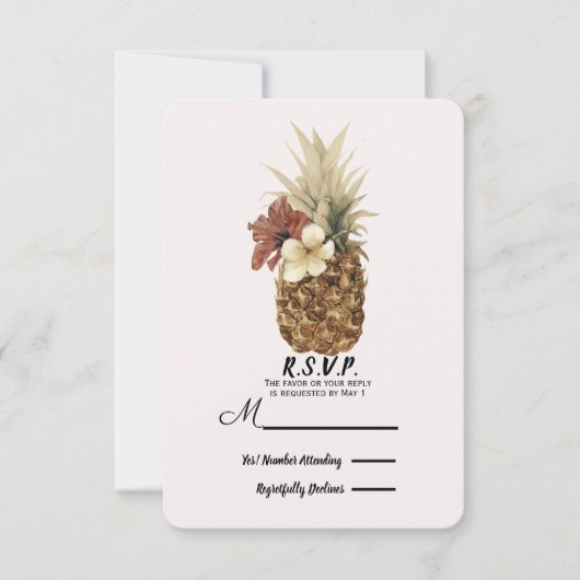 Tropische Ananas Hibiscus Huwelijk RSVP (Voorkant)