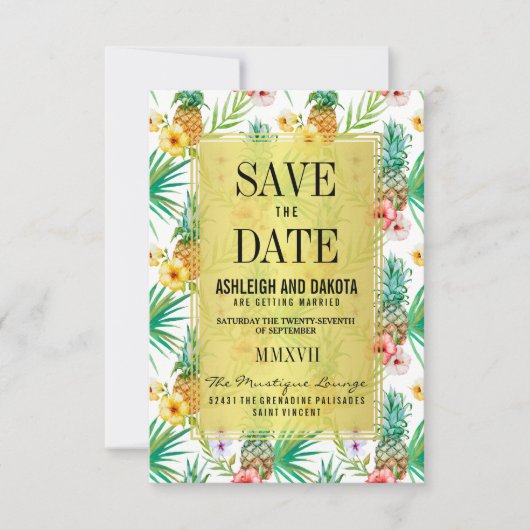 Tropische Ananas & Hibiscus Sla de datum op Save The Date (Voorkant)