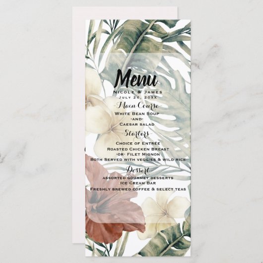 Tropische Ananas Hibiscus Wedding Menu (Voorkant / Achterkant)