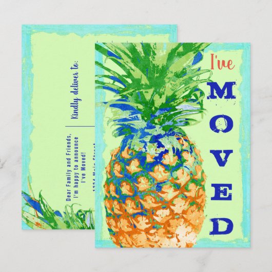 Tropische Ananas Ik ben verhuisd Nieuw adres Verhu Aankondigingskaart (Voorkant / Achterkant)