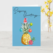 Tropische Ananas Kerstseizoen Groeten Kaart (Gele Bloem)