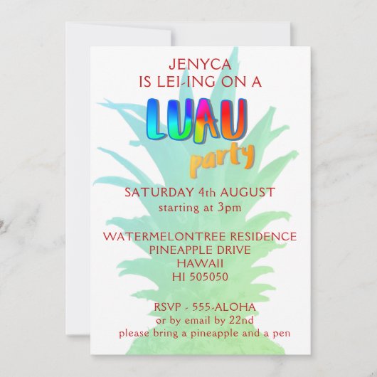 Tropische Ananas Kitschige Luau-feestuitnodiging Kaart (Voorkant)