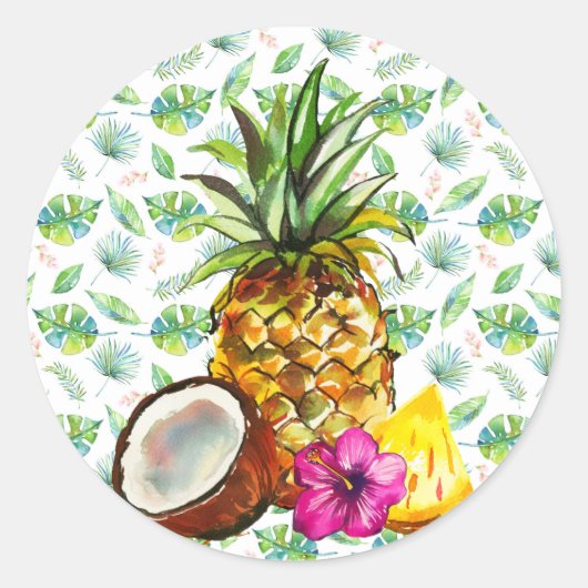 Tropische ananas kokosvruchten, Luau, Hawaï Ronde Sticker (Voorkant)