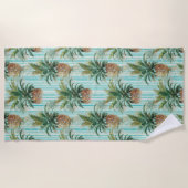 Tropische ananas met Aqua Stripes Strandlaken (Voorkant)