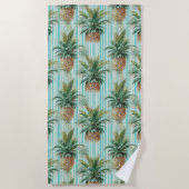Tropische ananas met Aqua Stripes Strandlaken (Voorkant)