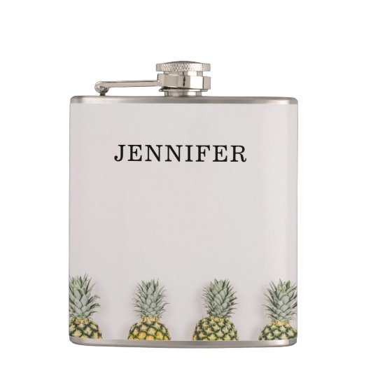 Tropische ananas met naam heupfles (Voorkant)