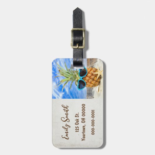 Tropische ananas met zonnebril bagagelabel (Voorkant verticaal)