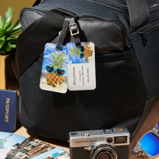 Tropische ananas met zonnebril bagagelabel (Voorkant /achterkant)