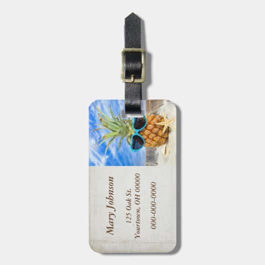 Tropische ananas met zonnebril bagagelabel (Voorkant verticaal)