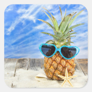 tropische ananas met zonnebril vierkante sticker