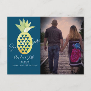 Tropische Ananas Navy Save the Date Foto Briefkaart