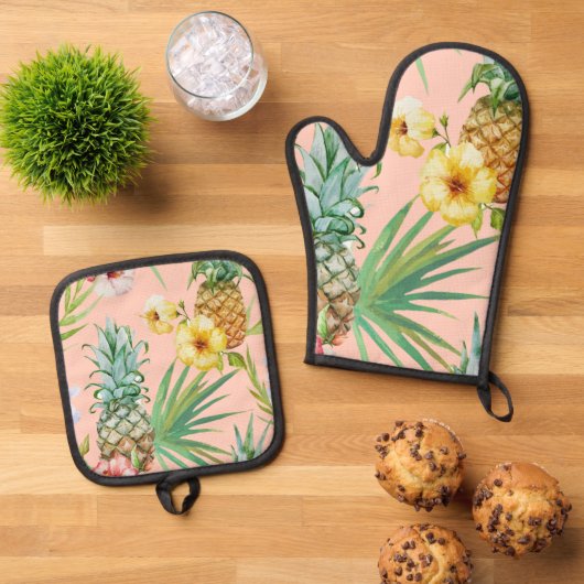 tropische ananas ovenwant & pannenlap set (Top down)