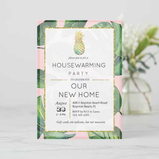 Tropische ananas Palm Housewarming uitnodiging (Staand voorkant)