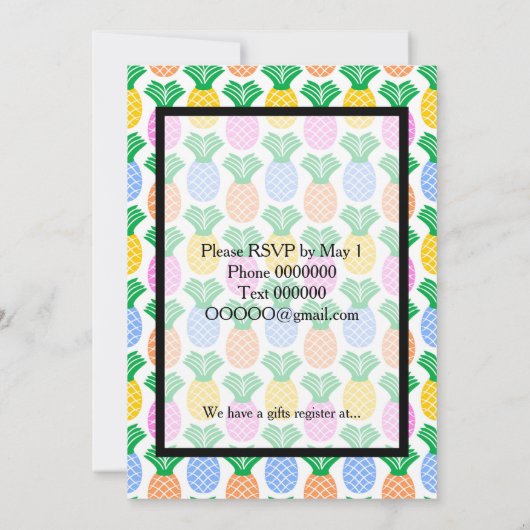 Tropische Ananas Patroon Huwelijksuitnodiging Kaart (Achterkant)