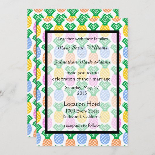 Tropische Ananas Patroon Huwelijksuitnodiging Kaart (Voorkant / Achterkant)