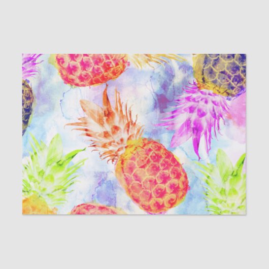 Tropische Ananas Patroon Waterverf Decoupage Tissuepapier (Voorkant)