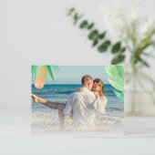 Tropische ananas perzikkleurige bruiloft save date aankondigingskaart (Staand voorkant)