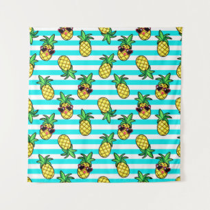 Tropische ananas: Retro zonnebril patroon. Wandkleed