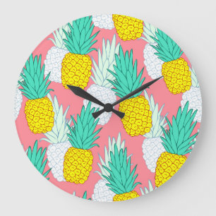 Tropische ananas: rode Cartoon Chic. Grote Klok
